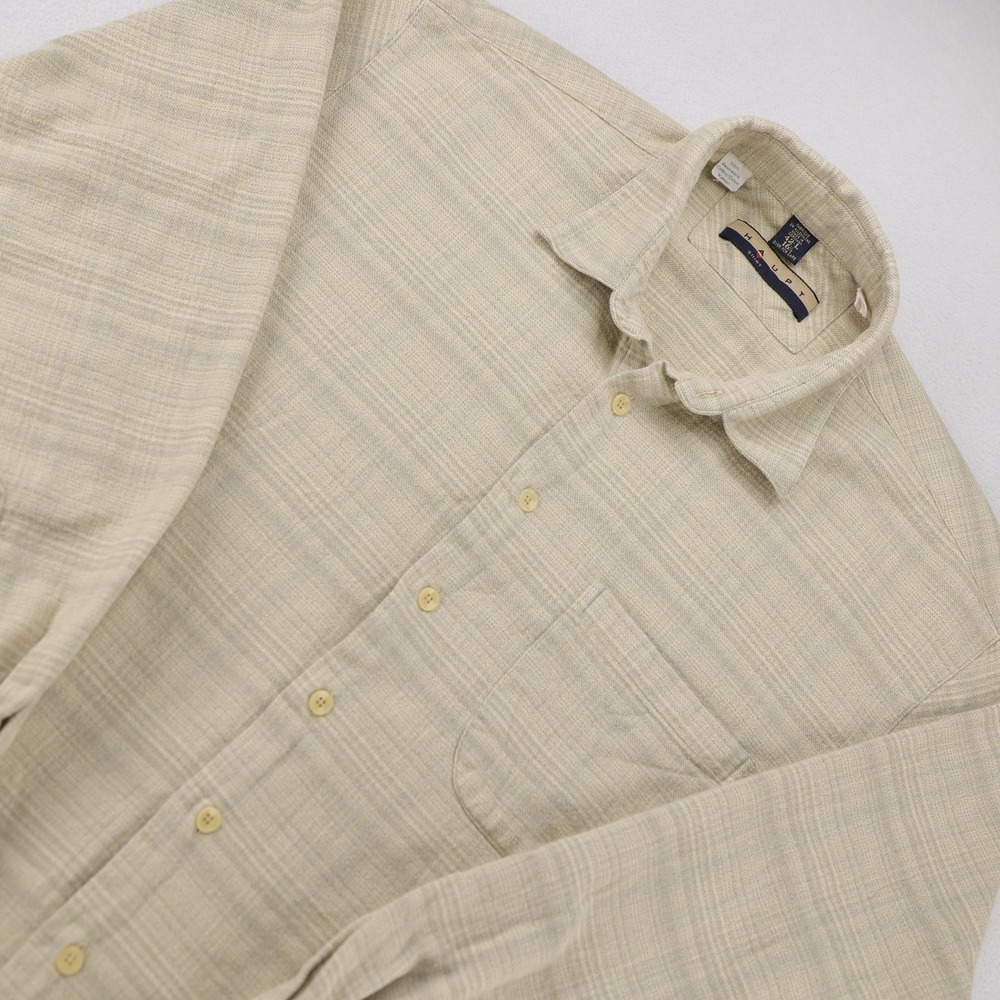 Haupt Mens Beige Textured Stripe 100% Cotton Button Down Shirt Size 42 L 16.5 L